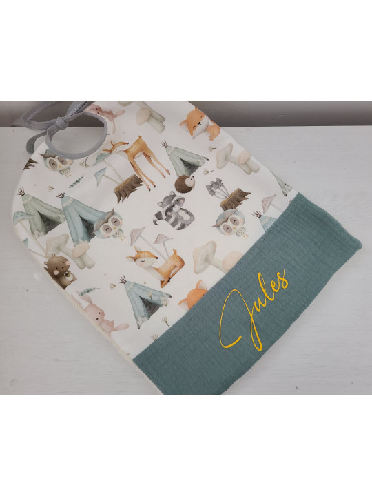 Bavoir coton thème forêt / éponge personnalisé prénom