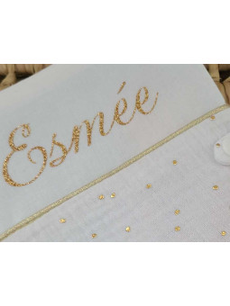 Protège carnet de santé double gaze blanche et or personnalisable