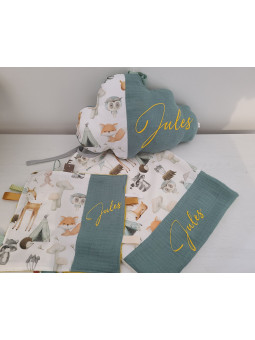 Bavoir coton thème forêt / éponge personnalisé prénom