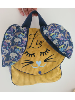 Sac à dos petit lapin maternelle / crèche velours et liberty animaux personnalisé