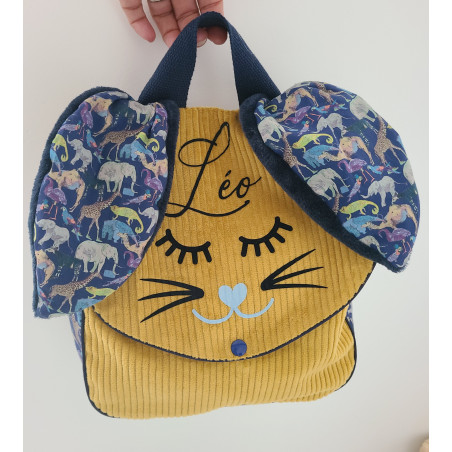 Sac à dos petit lapin maternelle / crèche velours et liberty animaux personnalisé