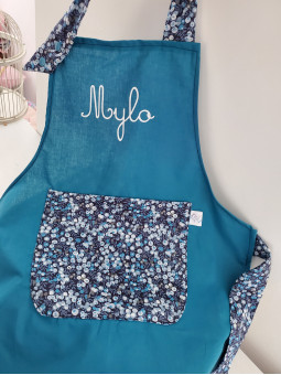 Tablier enfant / adulte personnalisé en liberty wiltshire bleu nuit