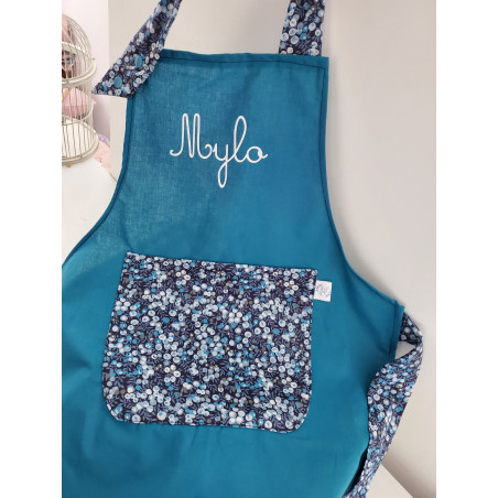 Tablier enfant / adulte personnalisé en liberty wiltshire bleu nuit