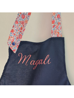 Tablier enfant / adulte personnalisé en liberty rouge, bleu, rose