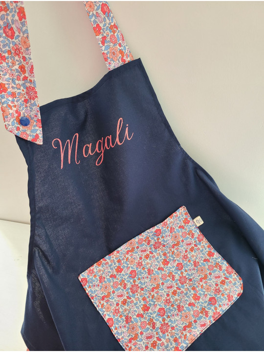 Tablier enfant / adulte personnalisé en liberty rouge, bleu, rose
