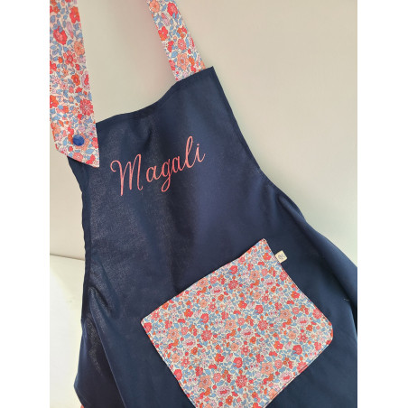Tablier enfant / adulte personnalisé en liberty rouge, bleu, rose