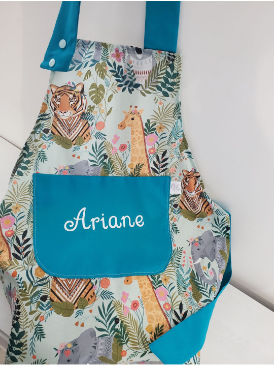 Tablier enfant personnalisé en coton jungle mint
