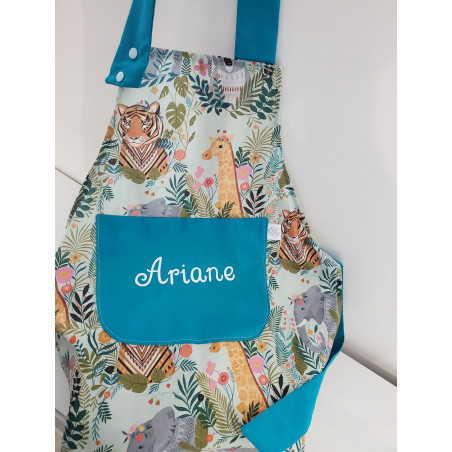 Tablier enfant personnalisé en coton jungle mint