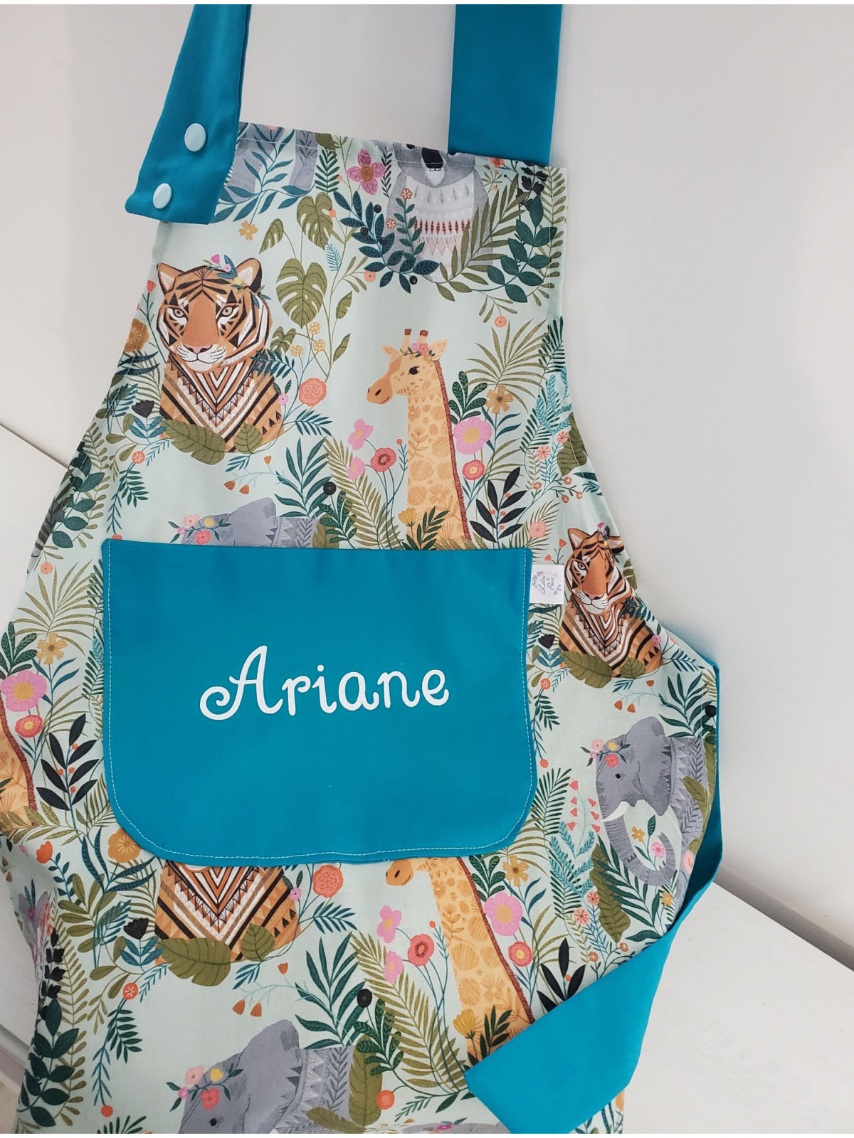 Tablier enfant personnalisé en coton jungle mint