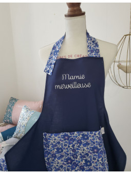 Tablier personnalisé marine et liberty Betsy lavande (choix de tailles)