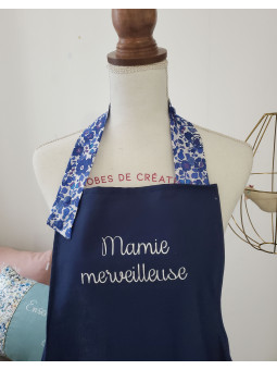 Tablier personnalisé marine et liberty Betsy lavande (choix de tailles)