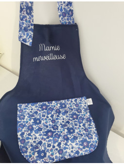 Tablier personnalisé marine et liberty Betsy lavande (choix de tailles)