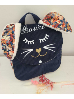 Sac à dos petit lapin maternelle / crèche velours et liberty Thorpe personnalisé