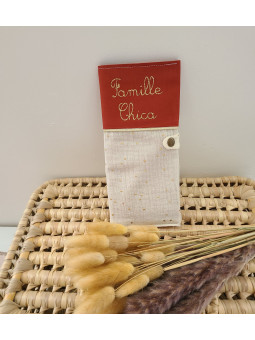 Protège livret de famille personnalisable double gaze écru et terracotta