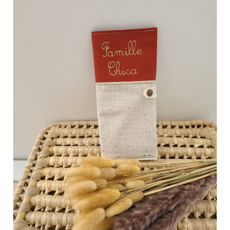 Protège livret de famille personnalisable double gaze écru et terracotta