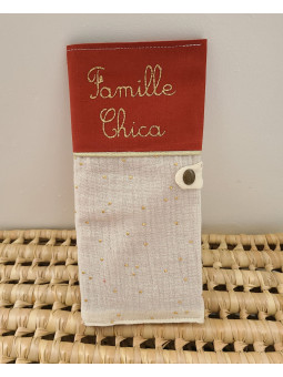 Protège livret de famille personnalisable double gaze écru et terracotta