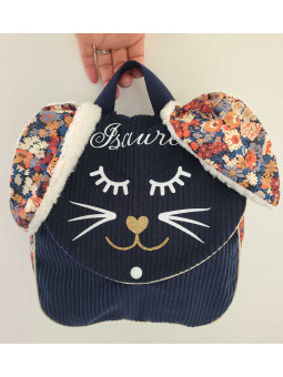 Sac à dos petit lapin maternelle / crèche velours et liberty Thorpe personnalisé