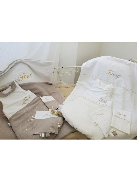 Gigoteuse hiver 0-6 mois personnalisée en double gaze et col claudine