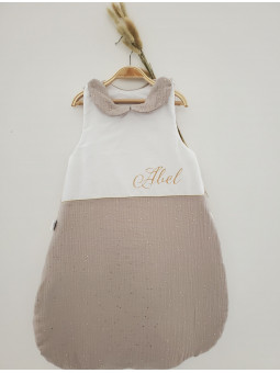 Gigoteuse hiver 0-6 mois personnalisée en double gaze et col claudine