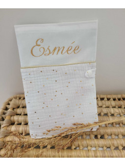 Protège carnet de santé double gaze blanche et or personnalisable