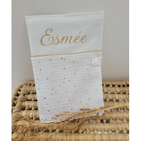 Protège carnet de santé double gaze blanche et or personnalisable