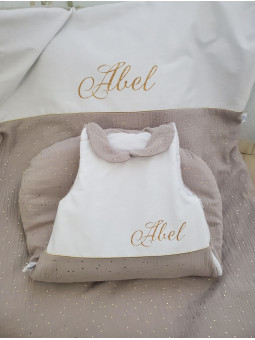 Gigoteuse hiver 0-6 mois personnalisée en double gaze et col claudine