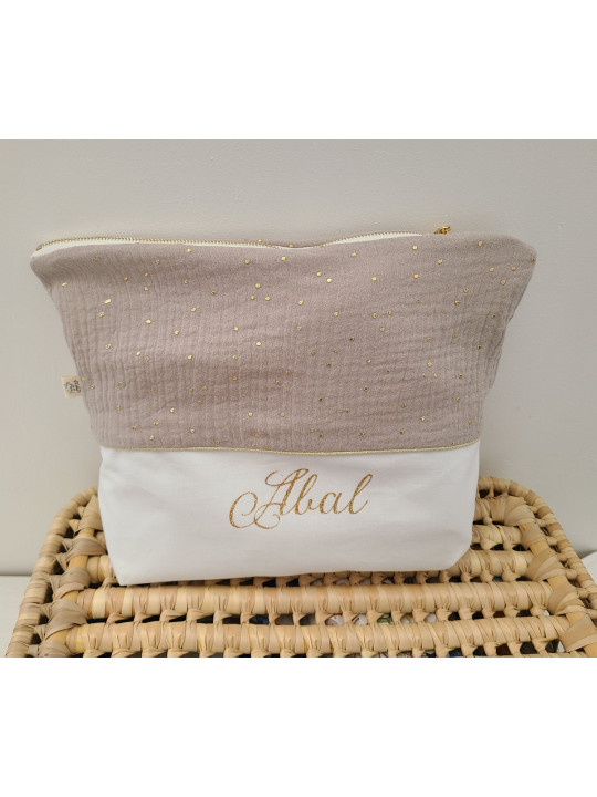 Trousse de toilette personnalisée double gaze ficelle et or