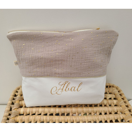 Trousse de toilette personnalisée double gaze ficelle et or