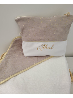 Trousse de toilette personnalisée double gaze ficelle et or