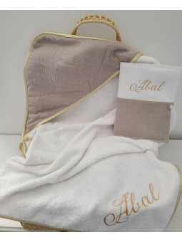 Trousse de toilette personnalisée double gaze ficelle et or