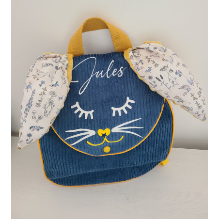 Sac à dos petit lapin maternelle / crèche velours et liberty Theo personnalisé
