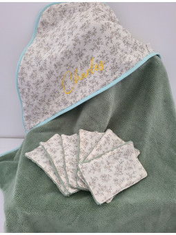 Cape de bain double gaze fleurie BIO / éponge de bambou personnalisée