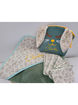 Cape de bain double gaze fleurie BIO / éponge de bambou personnalisée