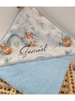 Cape de bain coton petits renards/ éponge de bambou personnalisée