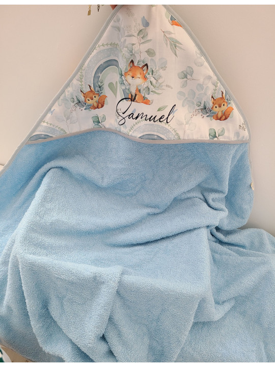 Cape de bain coton petits renards/ éponge de bambou personnalisée