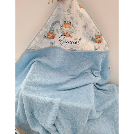 Cape de bain coton petits renards/ éponge de bambou personnalisée