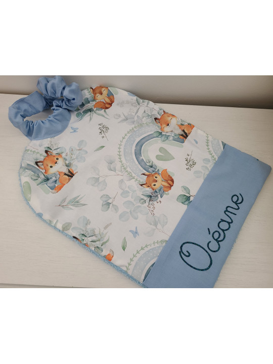 Cape de bain coton petits renards/ éponge de bambou personnalisée