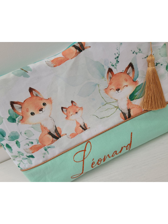 Trousse de toilette personnalisée, joli coton renards