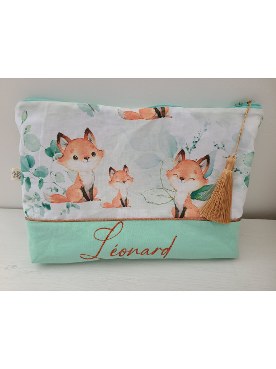 Trousse de toilette personnalisée, joli coton renards