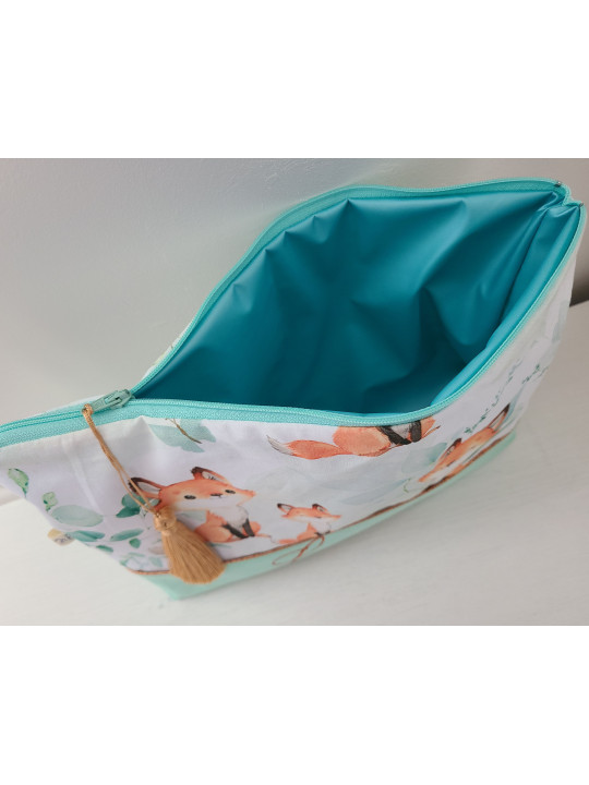 Trousse de toilette personnalisée, joli coton renards