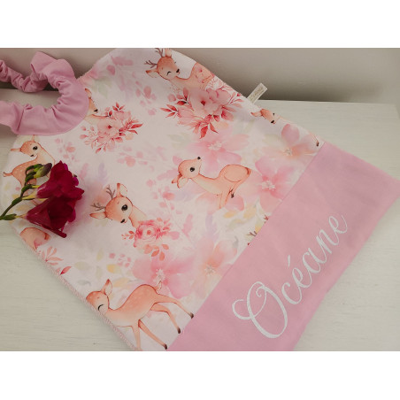 Grande serviette élastiquée petites biches adorables pour maternelle, tissus au choix