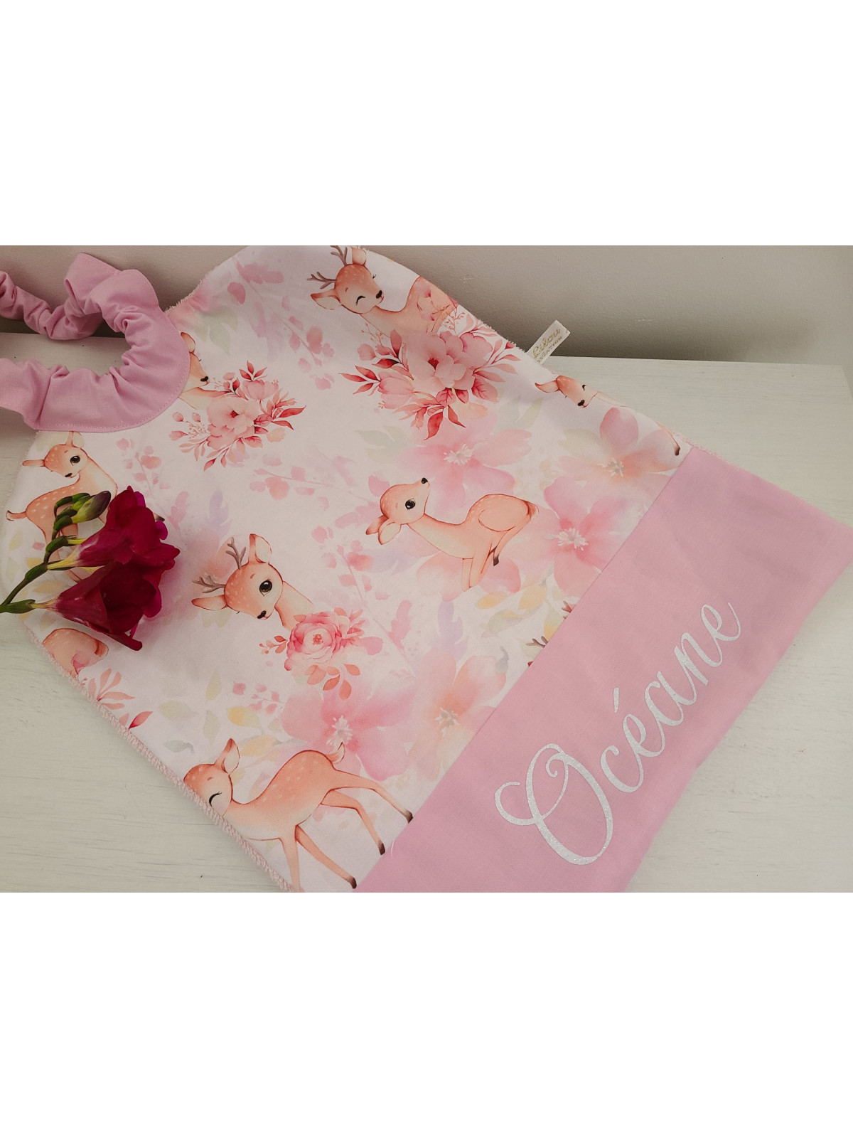 Grande serviette élastiquée petites biches adorables pour maternelle, tissus au choix