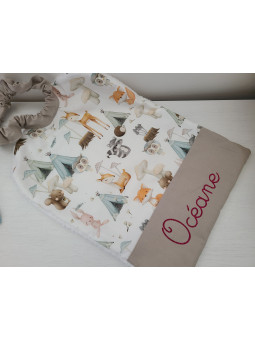 Grande serviette élastiquée et personnalisée pour maternelle en coton animaux