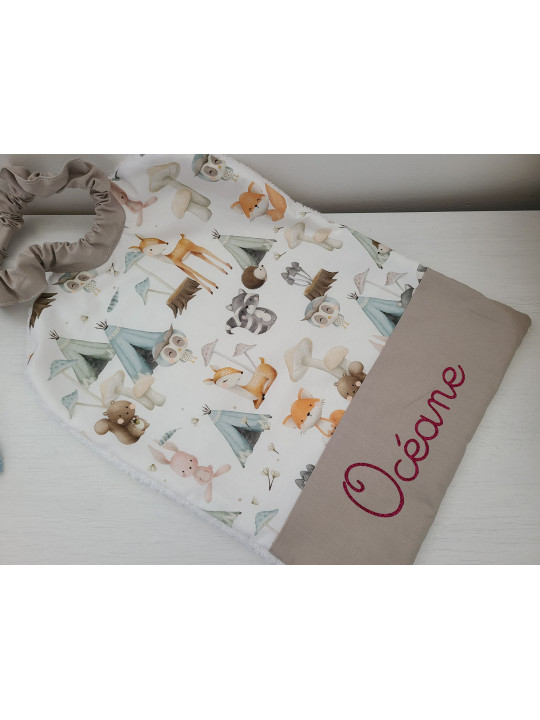 Grande serviette élastiquée et personnalisée pour maternelle en coton animaux