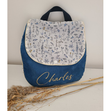 Sac à dos pour entrée en maternelle / crèche personnalisé, liberty Theo et velours