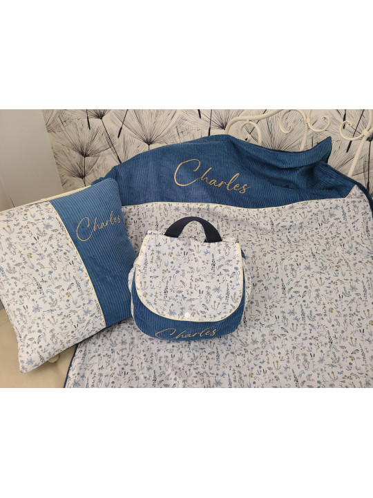 Sac à dos pour entrée en maternelle / crèche personnalisé, liberty Theo et velours