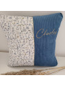 Coussin personnalisé 40x40 cm liberty Theo et velours (ou coussin de sieste)