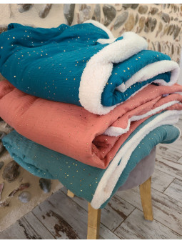 Grande couverture cocooning double gaze couleur au choix / moumoute