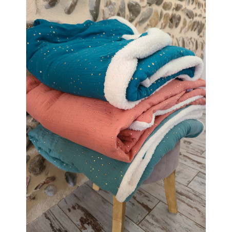 Grande couverture cocooning double gaze couleur au choix / moumoute