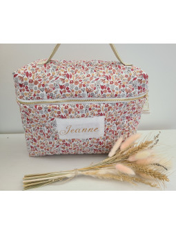 Vanity trousse de toilette personnalisable en coton floral terracotta matelassé
